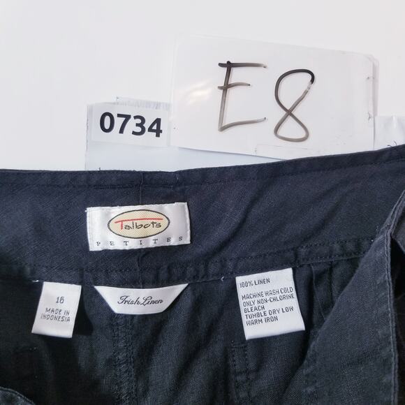 Talbots Petites Iris Linen Black Belted Straight Leg Pants - Picture 10 of 10